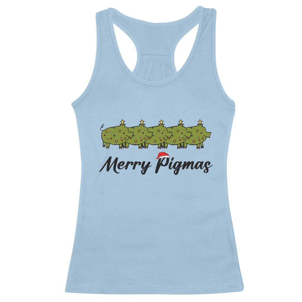 Merry Pigmas Racerback Tank Top Holiday Gift For Pig Lovers TS12 Light Blue Print Your Wear