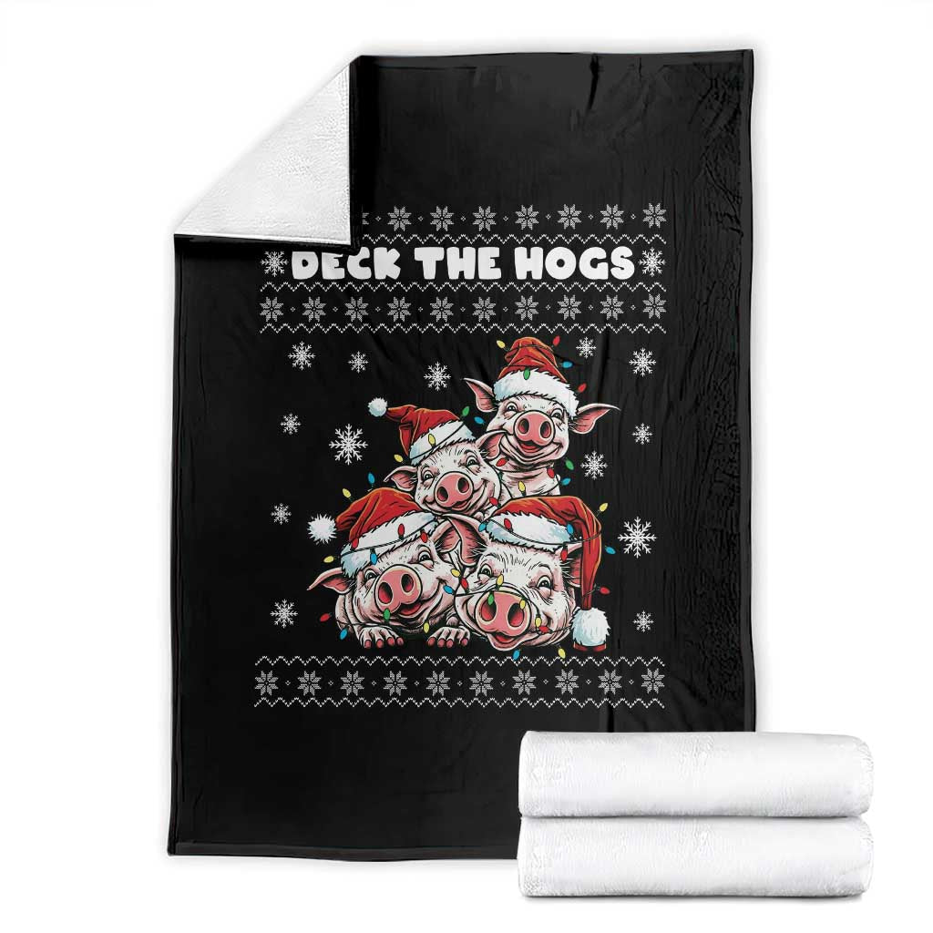 Deck The Hogs Ugly Christmas Sweater Throw Blanket Pig Lover Gift TS12 Black Print Your Wear