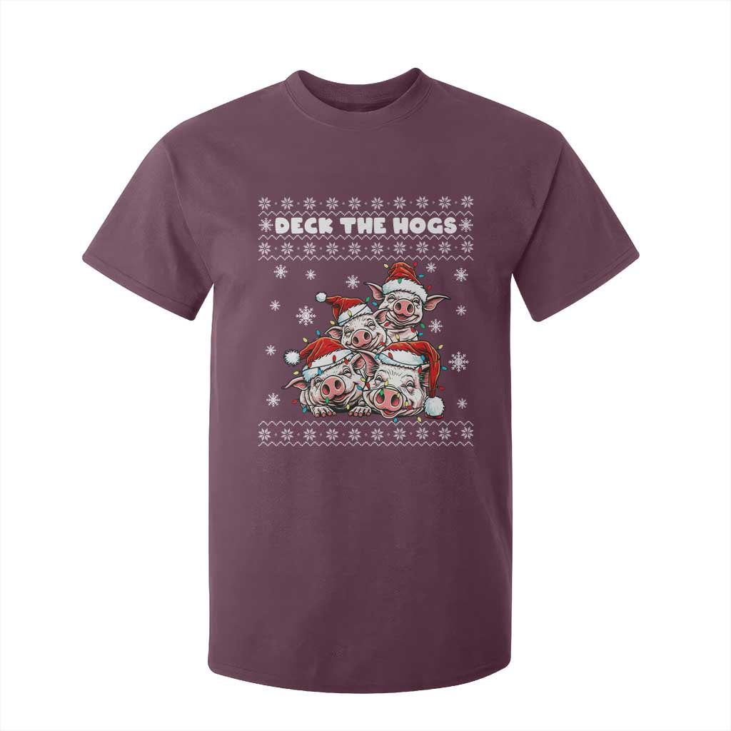 Deck The Hogs Ugly Christmas Sweater T Shirt For Kid Pig Lover Gift TS12 Maroon Print Your Wear