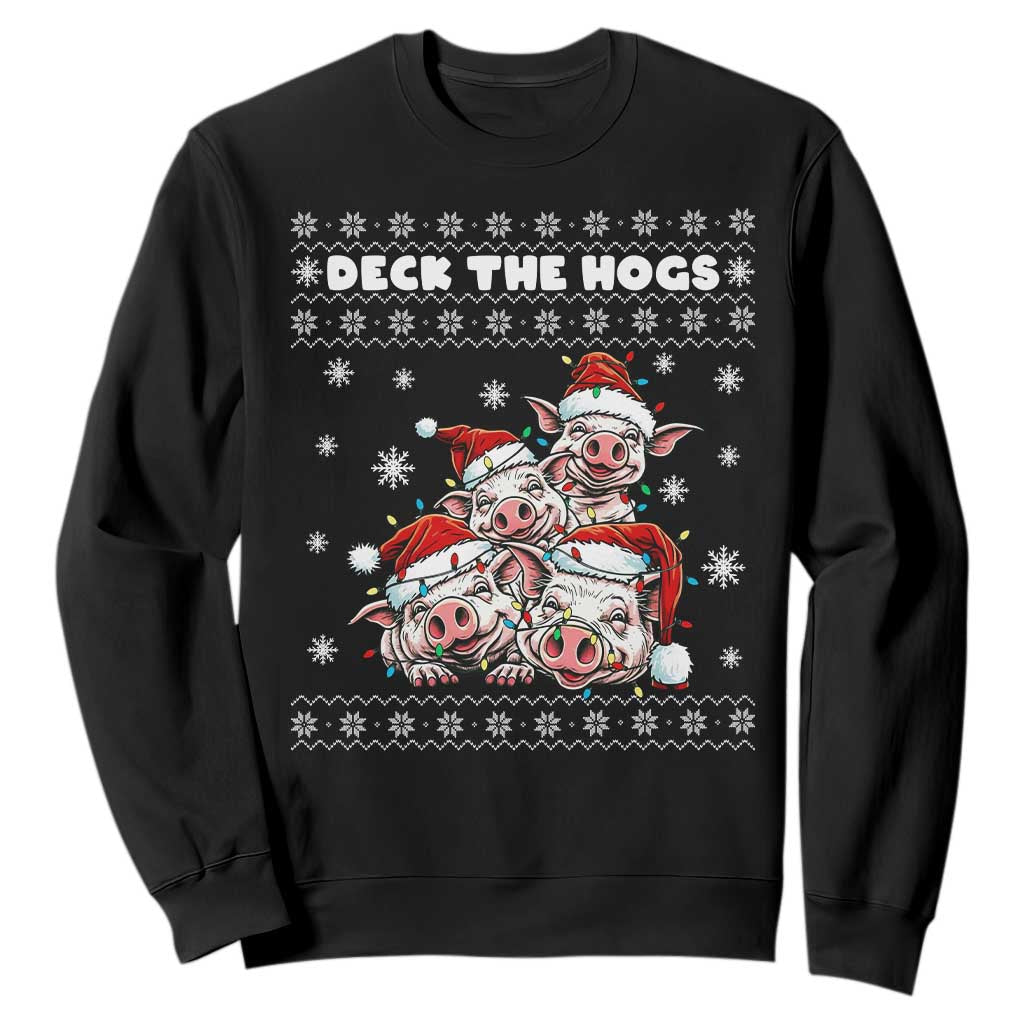 Deck The Hogs Ugly Christmas Sweater Sweatshirt Pig Lover Gift TS12 Black Print Your Wear