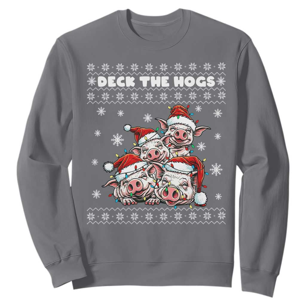 Deck The Hogs Ugly Christmas Sweater Sweatshirt Pig Lover Gift TS12 Charcoal Print Your Wear