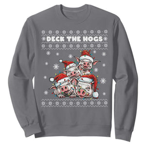 Deck The Hogs Ugly Christmas Sweater Sweatshirt Pig Lover Gift TS12 Charcoal Print Your Wear