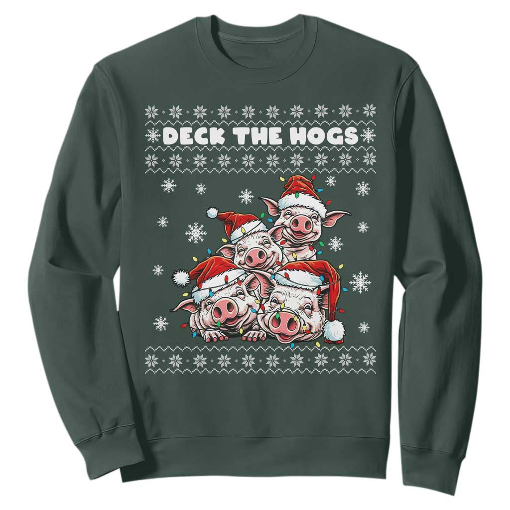 Deck The Hogs Ugly Christmas Sweater Sweatshirt Pig Lover Gift TS12 Dark Forest Green Print Your Wear