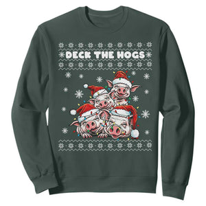 Deck The Hogs Ugly Christmas Sweater Sweatshirt Pig Lover Gift TS12 Dark Forest Green Print Your Wear
