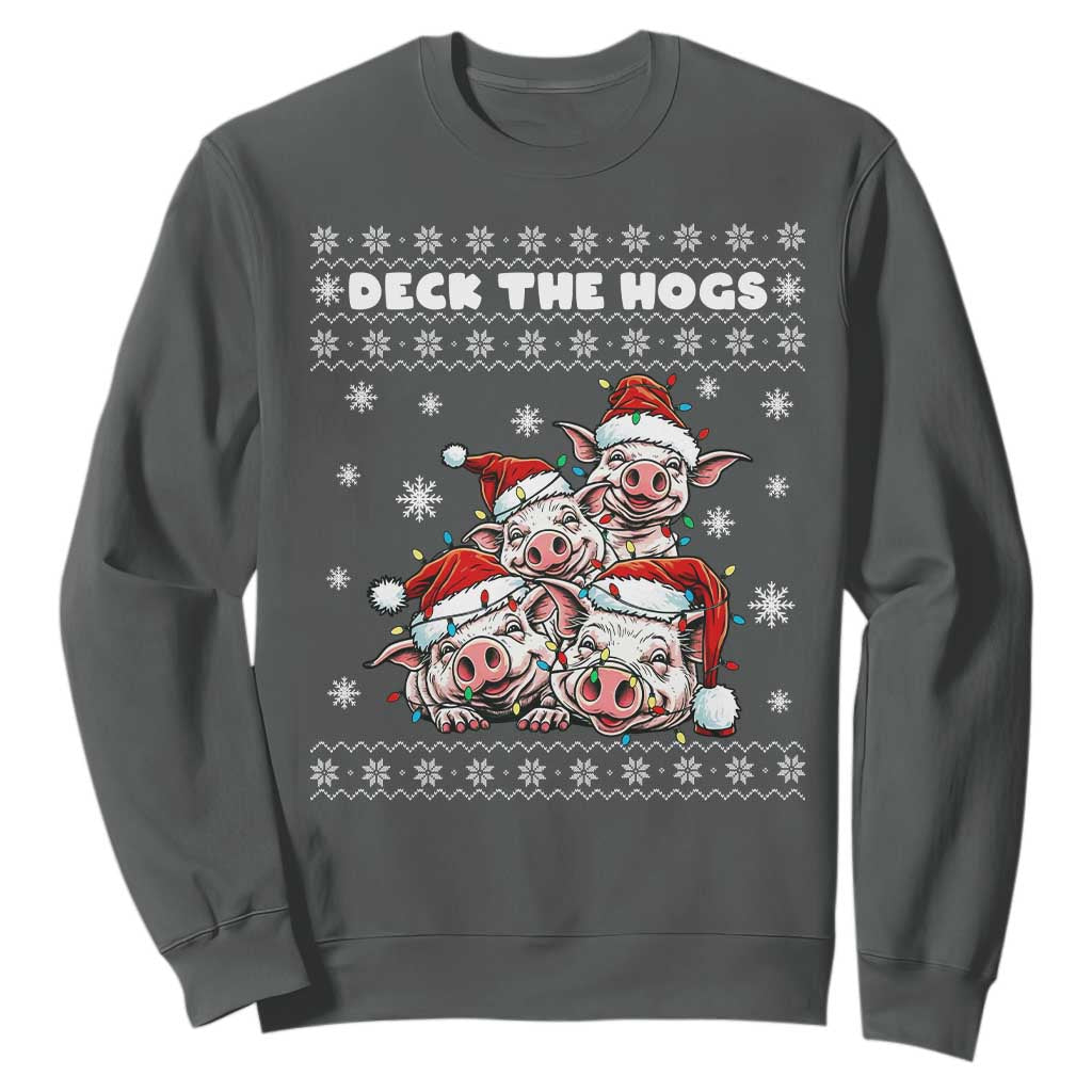 Deck The Hogs Ugly Christmas Sweater Sweatshirt Pig Lover Gift TS12 Dark Heather Print Your Wear