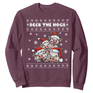 Deck The Hogs Ugly Christmas Sweater Sweatshirt Pig Lover Gift TS12 Maroon Print Your Wear