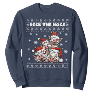 Deck The Hogs Ugly Christmas Sweater Sweatshirt Pig Lover Gift TS12 Navy Print Your Wear