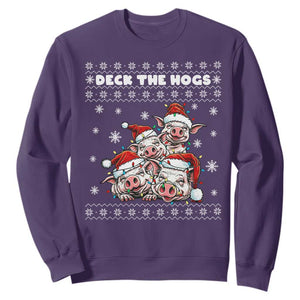 Deck The Hogs Ugly Christmas Sweater Sweatshirt Pig Lover Gift TS12 Purple Print Your Wear