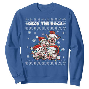 Deck The Hogs Ugly Christmas Sweater Sweatshirt Pig Lover Gift TS12 Royal Blue Print Your Wear