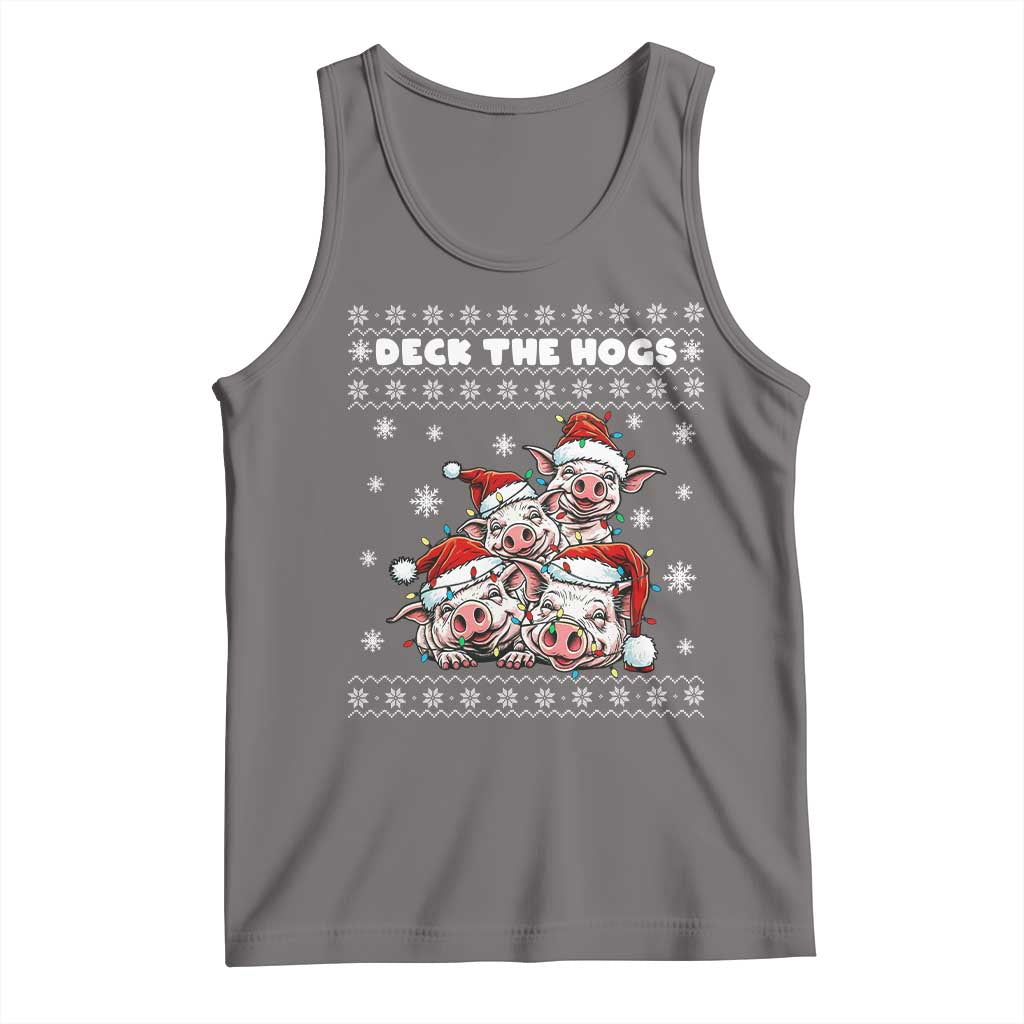 Deck The Hogs Ugly Christmas Sweater Tank Top Pig Lover Gift TS12 Deep Heather Print Your Wear
