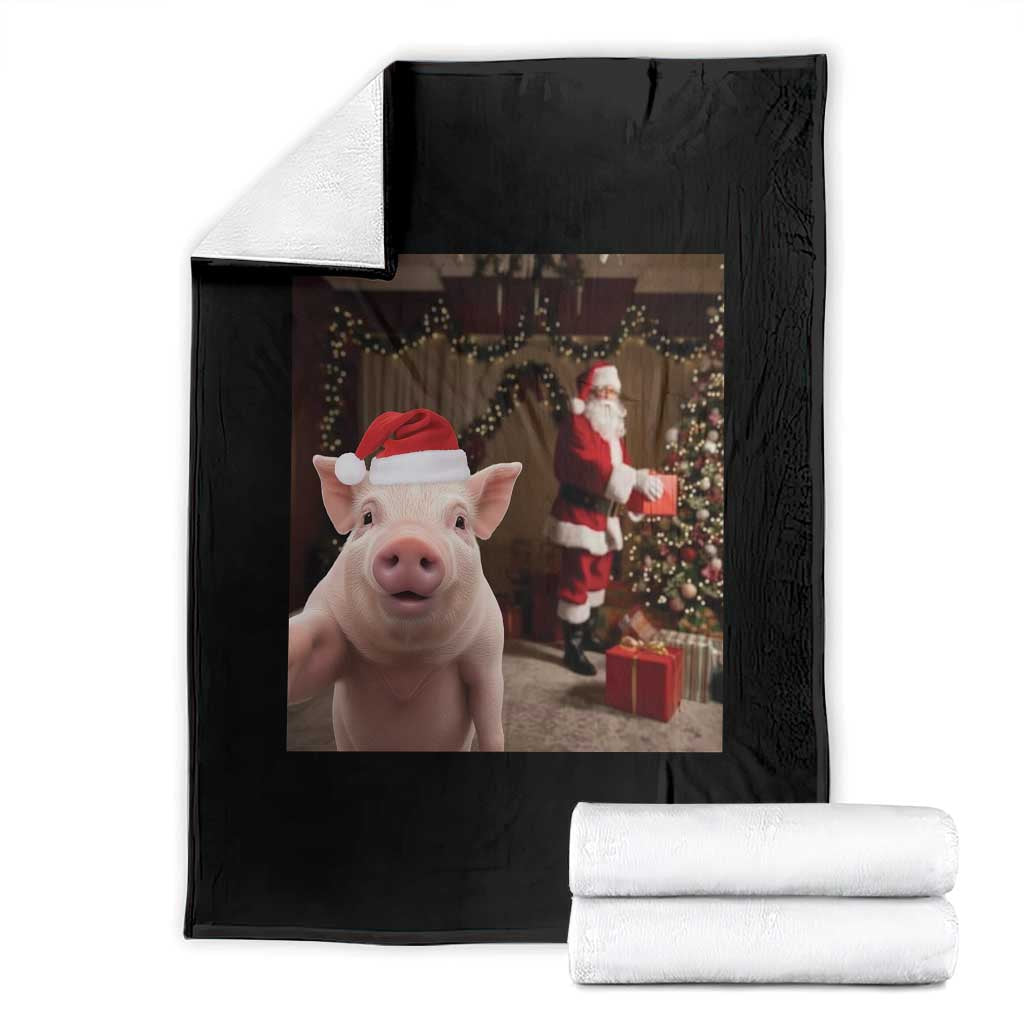 Funny Christmas Pig Selfie With Santa Gift Throw Blanket TS12 Black Print Your Wear