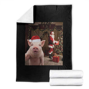 Funny Christmas Pig Selfie With Santa Gift Throw Blanket TS12 Black Print Your Wear