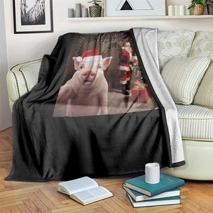 Funny Christmas Pig Selfie With Santa Gift Throw Blanket TS12 Print Your Wear
