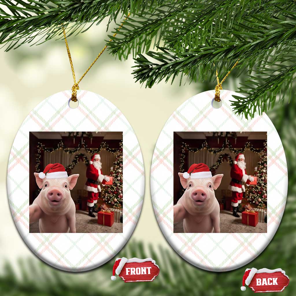 Funny Christmas Pig Selfie With Santa Gift Ceramic Ornament TS12 Print Your Wear
