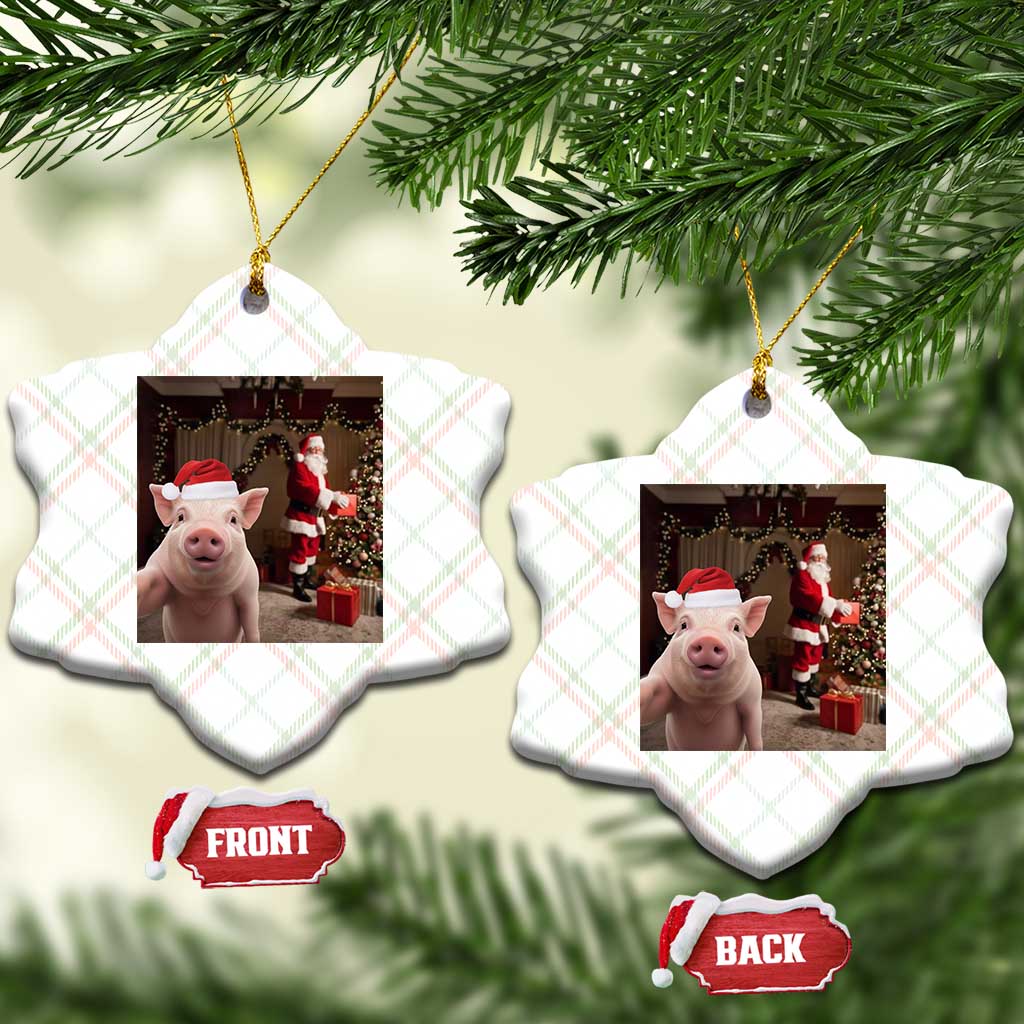 Funny Christmas Pig Selfie With Santa Gift Ceramic Ornament TS12 Print Your Wear