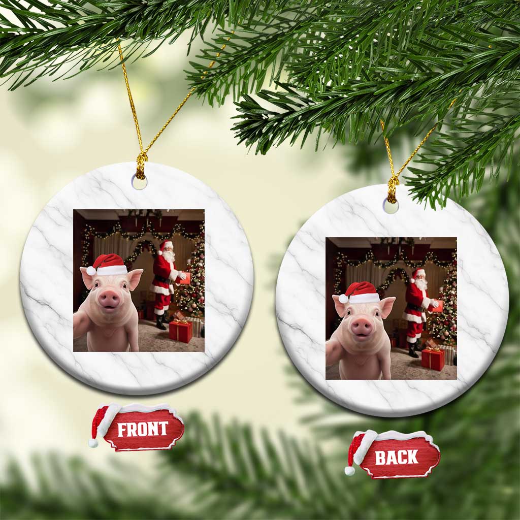 Funny Christmas Pig Selfie With Santa Gift Ceramic Ornament TS12 1pc White Marble Print Your Wear