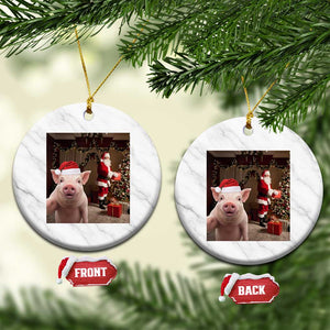 Funny Christmas Pig Selfie With Santa Gift Ceramic Ornament TS12 1pc White Marble Print Your Wear