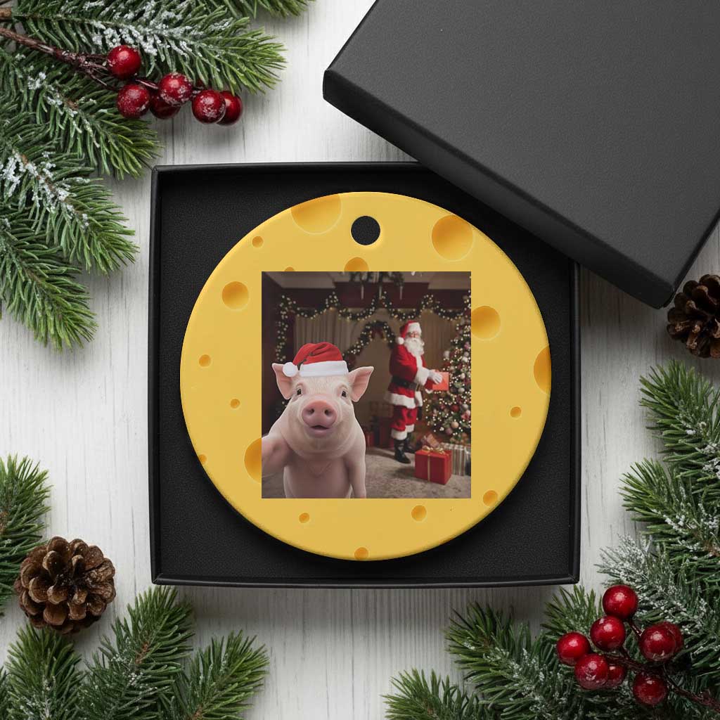 Funny Christmas Pig Selfie With Santa Gift Ceramic Ornament TS12 1pc Yellow Cheese Print Your Wear