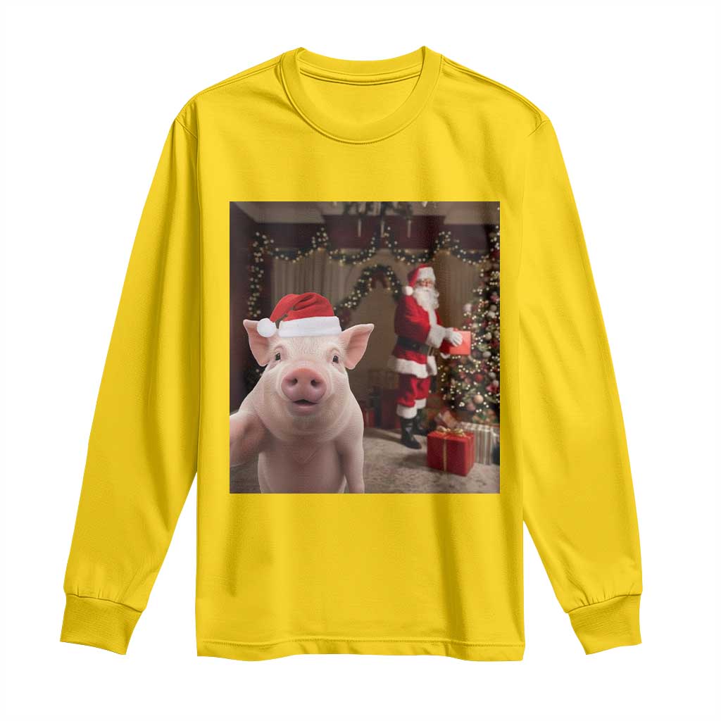 Funny Christmas Pig Selfie With Santa Gift Long Sleeve Shirt TS12 Daisy Print Your Wear