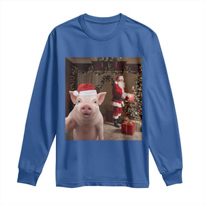Funny Christmas Pig Selfie With Santa Gift Long Sleeve Shirt TS12 Royal Blue Print Your Wear