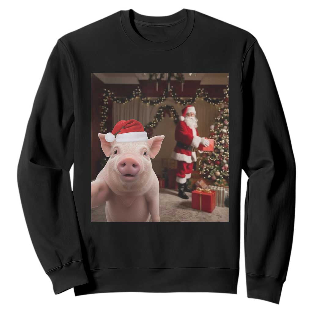 Funny Christmas Pig Selfie With Santa Gift Sweatshirt TS12 Black Print Your Wear