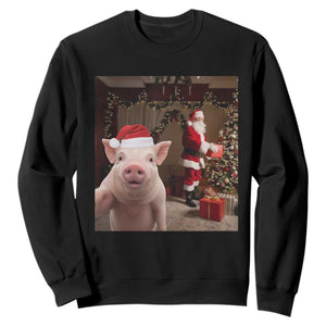 Funny Christmas Pig Selfie With Santa Gift Sweatshirt TS12 Black Print Your Wear