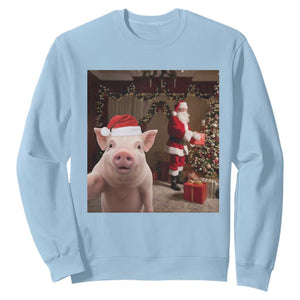Funny Christmas Pig Selfie With Santa Gift Sweatshirt TS12 Light Blue Print Your Wear