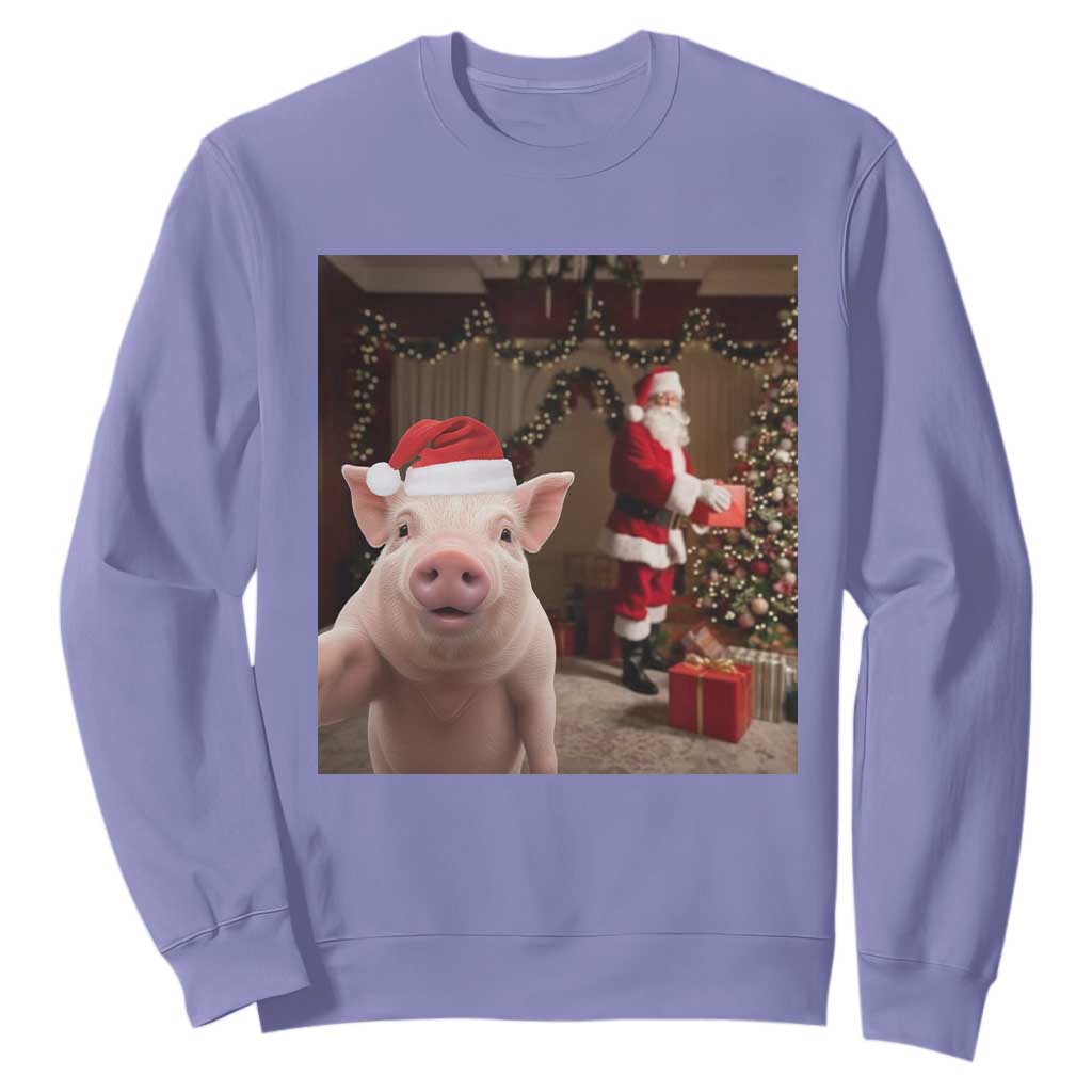 Funny Christmas Pig Selfie With Santa Gift Sweatshirt TS12 Violet Print Your Wear