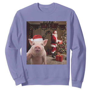 Funny Christmas Pig Selfie With Santa Gift Sweatshirt TS12 Violet Print Your Wear