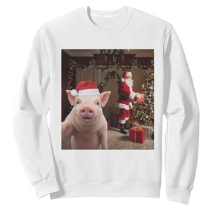 Funny Christmas Pig Selfie With Santa Gift Sweatshirt TS12 White Print Your Wear