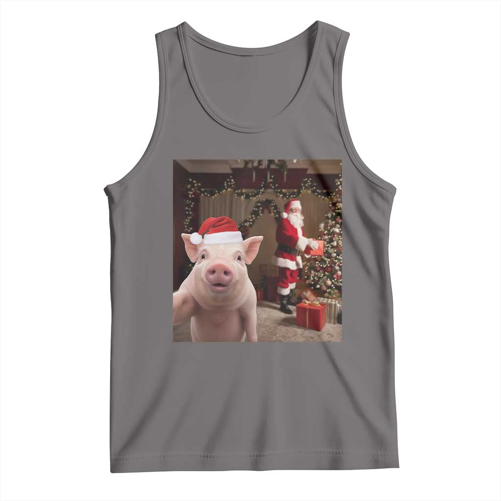 Funny Christmas Pig Selfie With Santa Gift Tank Top TS12 Deep Heather Print Your Wear