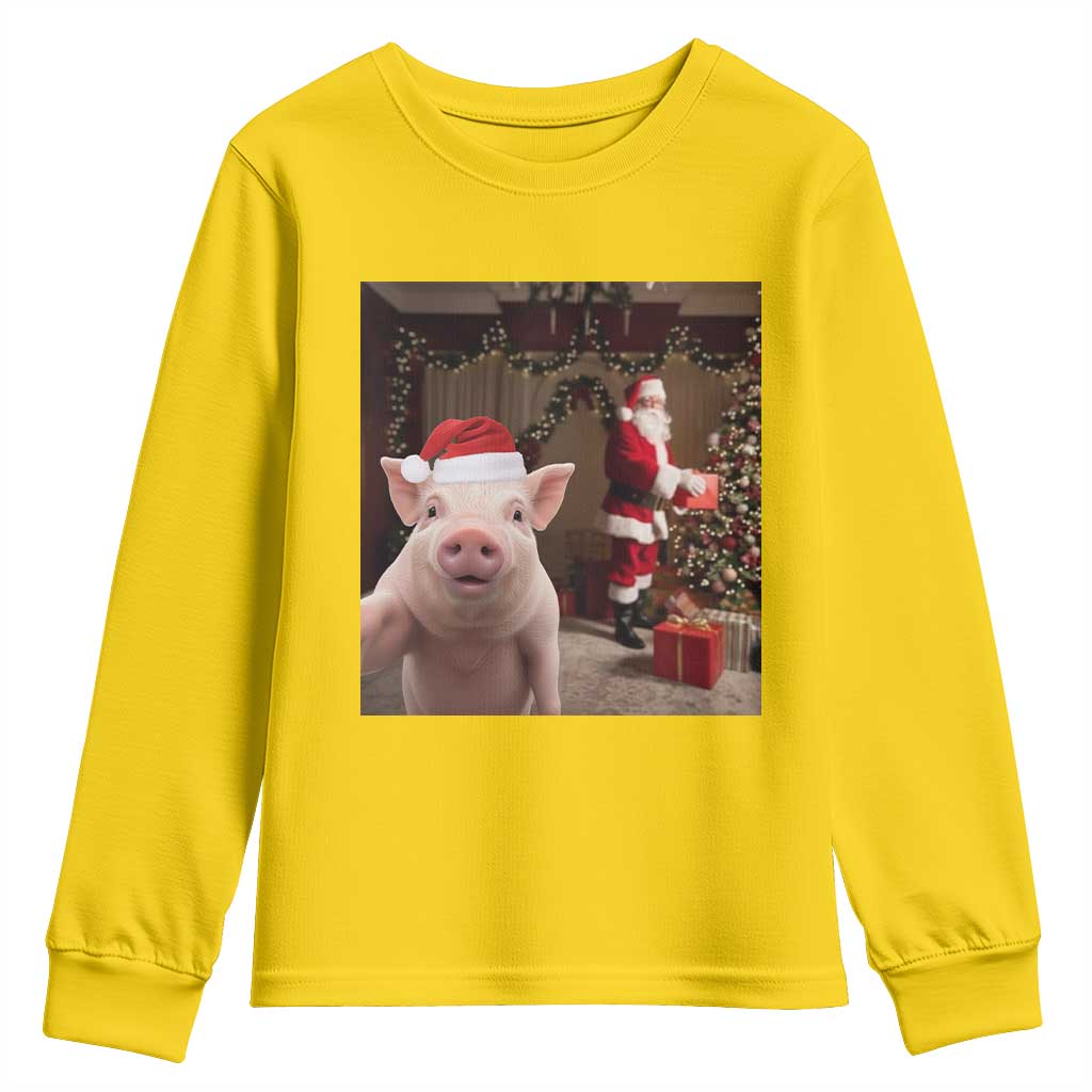 Funny Christmas Pig Selfie With Santa Gift Youth Sweatshirt TS12 Daisy Print Your Wear