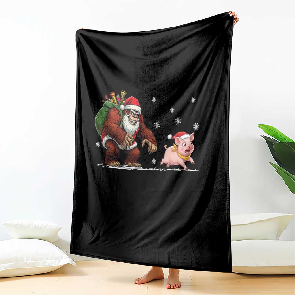 Christmas Cryptid Farm Life Gift Throw Blanket Funny Bigfoot Chasing Pig TS12 Print Your Wear