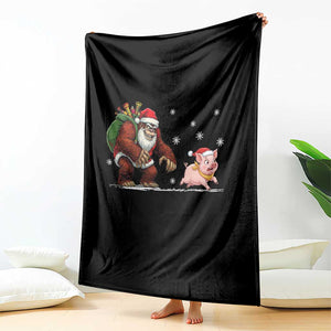 Christmas Cryptid Farm Life Gift Throw Blanket Funny Bigfoot Chasing Pig TS12 Print Your Wear