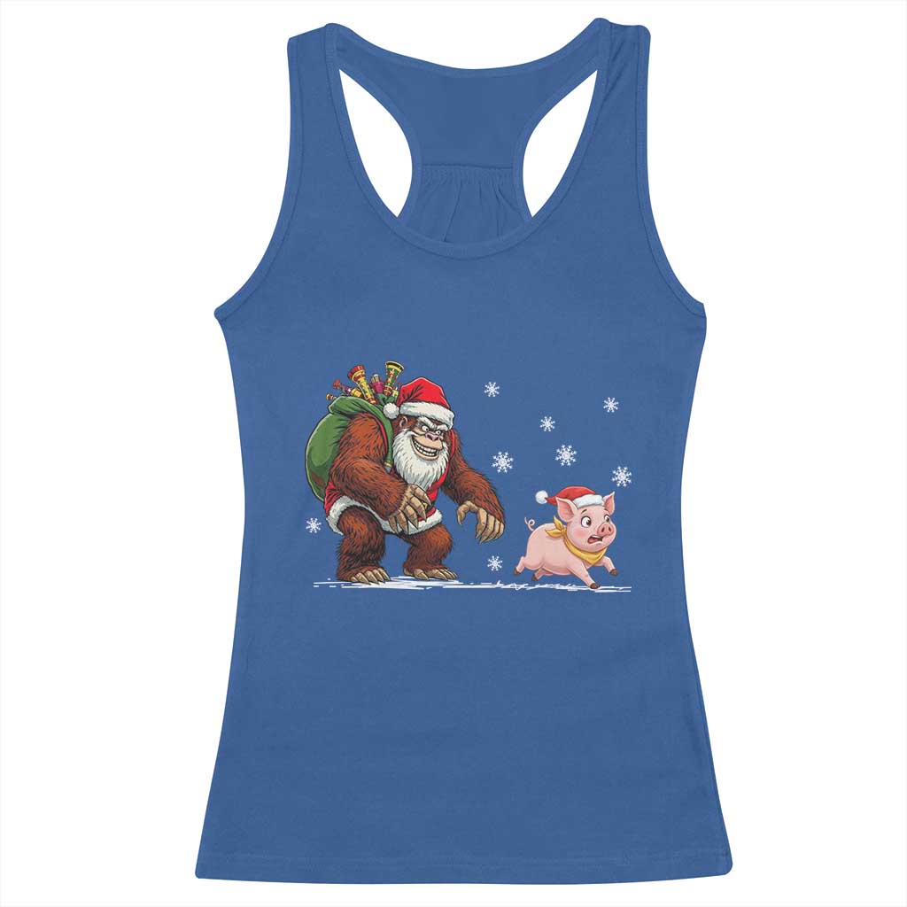 Christmas Cryptid Farm Life Gift Racerback Tank Top Funny Bigfoot Chasing Pig TS12 Royal Blue Print Your Wear