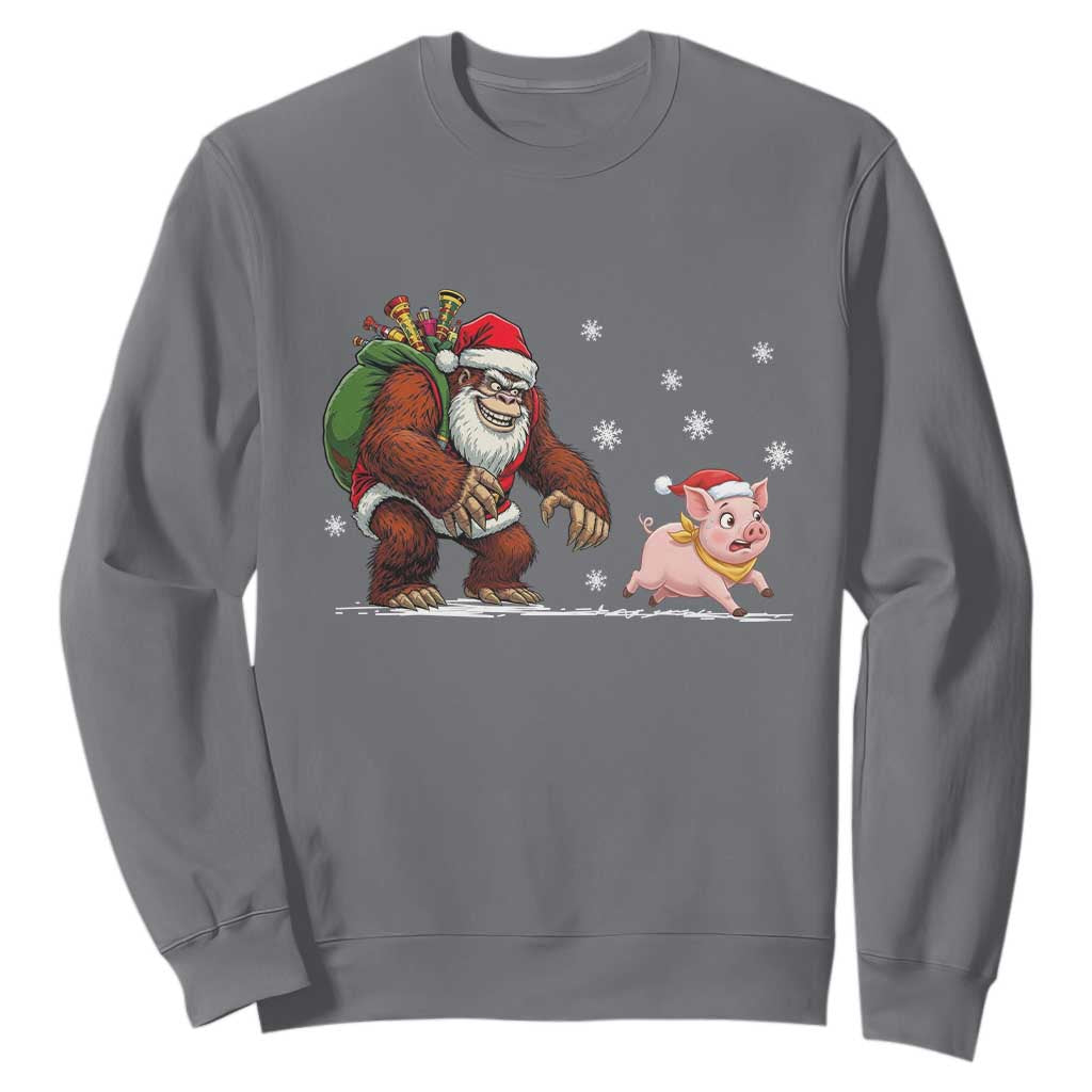 Christmas Cryptid Farm Life Gift Sweatshirt Funny Bigfoot Chasing Pig TS12 Charcoal Print Your Wear