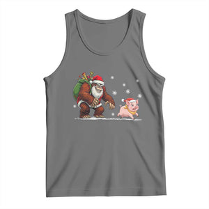 Christmas Cryptid Farm Life Gift Tank Top Funny Bigfoot Chasing Pig TS12 Black Heather Print Your Wear