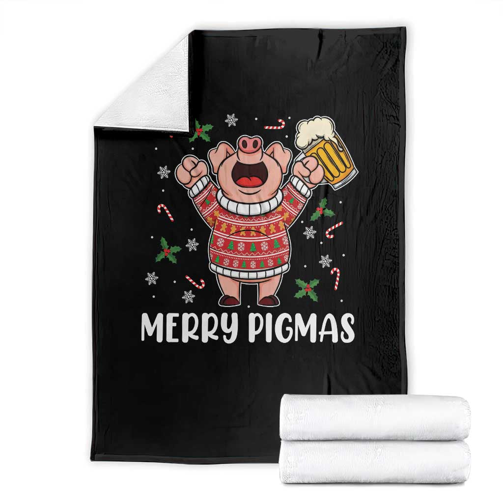 Christmas Pig Drinking Beer Throw Blanket Funny Merry Pigmas Gift TS12 Black Print Your Wear