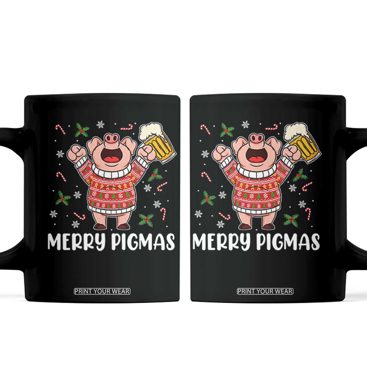 Christmas Pig Drinking Beer Coffee Mug Funny Merry Pigmas Gift TS12 Black Print Your Wear