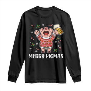 Christmas Pig Drinking Beer Long Sleeve Shirt Funny Merry Pigmas Gift TS12 Black Print Your Wear