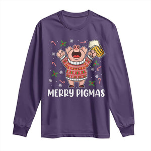 Christmas Pig Drinking Beer Long Sleeve Shirt Funny Merry Pigmas Gift TS12 Purple Print Your Wear