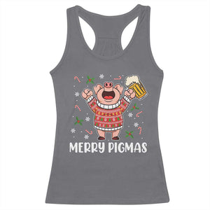 Christmas Pig Drinking Beer Racerback Tank Top Funny Merry Pigmas Gift TS12 Charcoal Print Your Wear