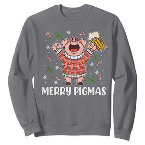 Christmas Pig Drinking Beer Sweatshirt Funny Merry Pigmas Gift TS12 Charcoal Print Your Wear