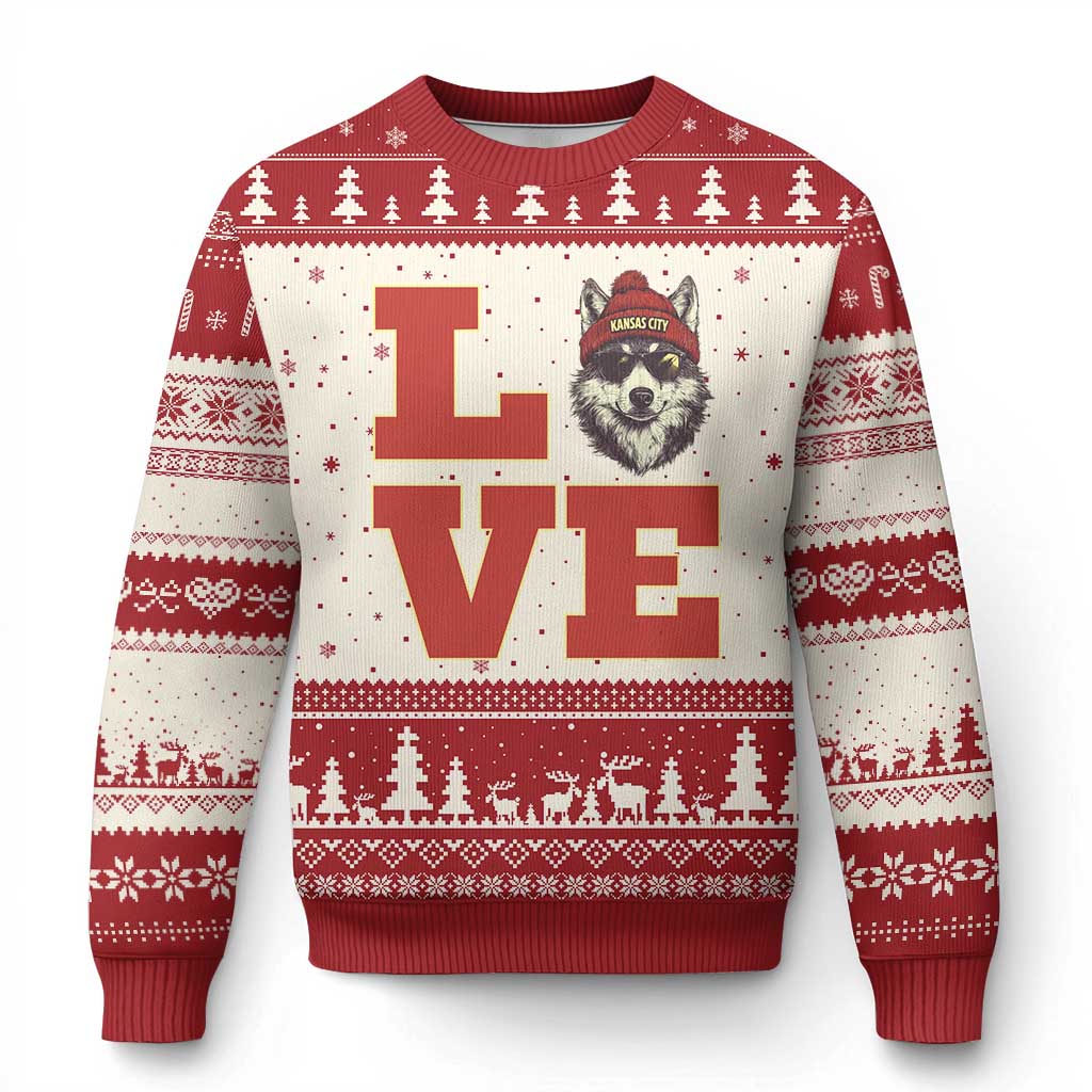 Midwest Wolf Football Pride Ugly Christmas Sweater Game Day Gift TS12 Beige Red Print Your Wear