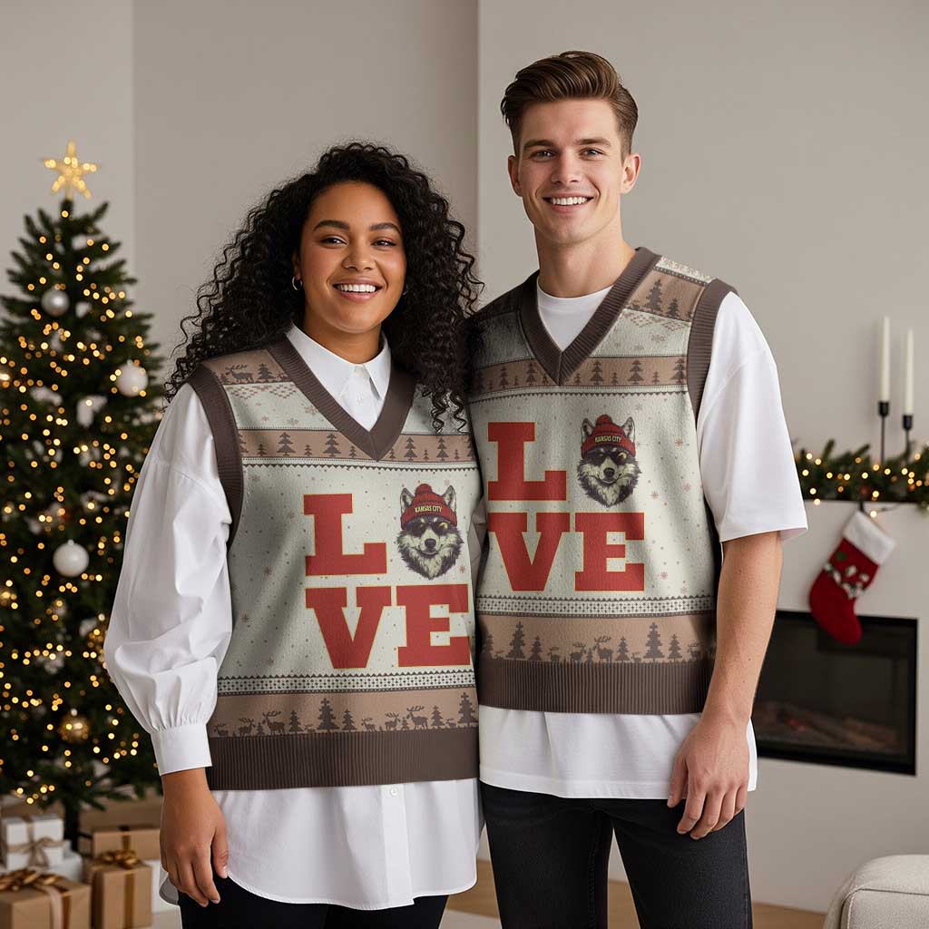 Midwest Wolf Football Pride V-Neck Knit Sweater Vest Game Day Gift TS12 Mocha Mousse Print Your Wear