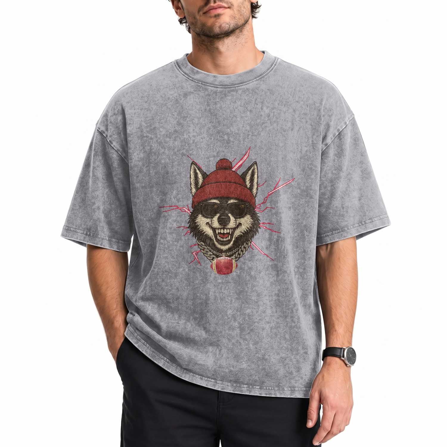 Howling Wolf Spirit For The Midwest Football Fan Washed Cotton T-Shirt
