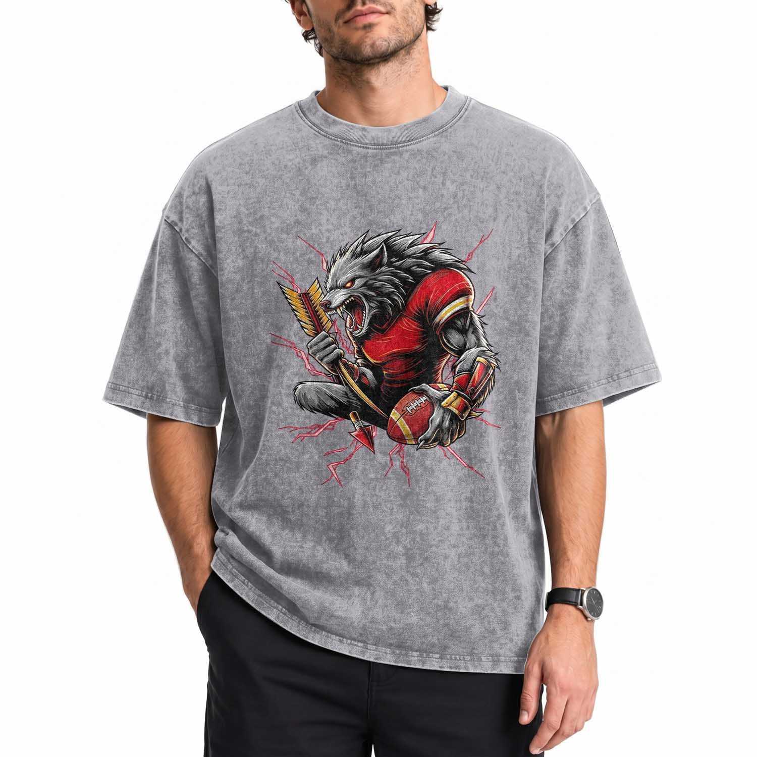 Midwest Wolf Spirit Washed Cotton T-Shirt American Football Fan Lifestyle