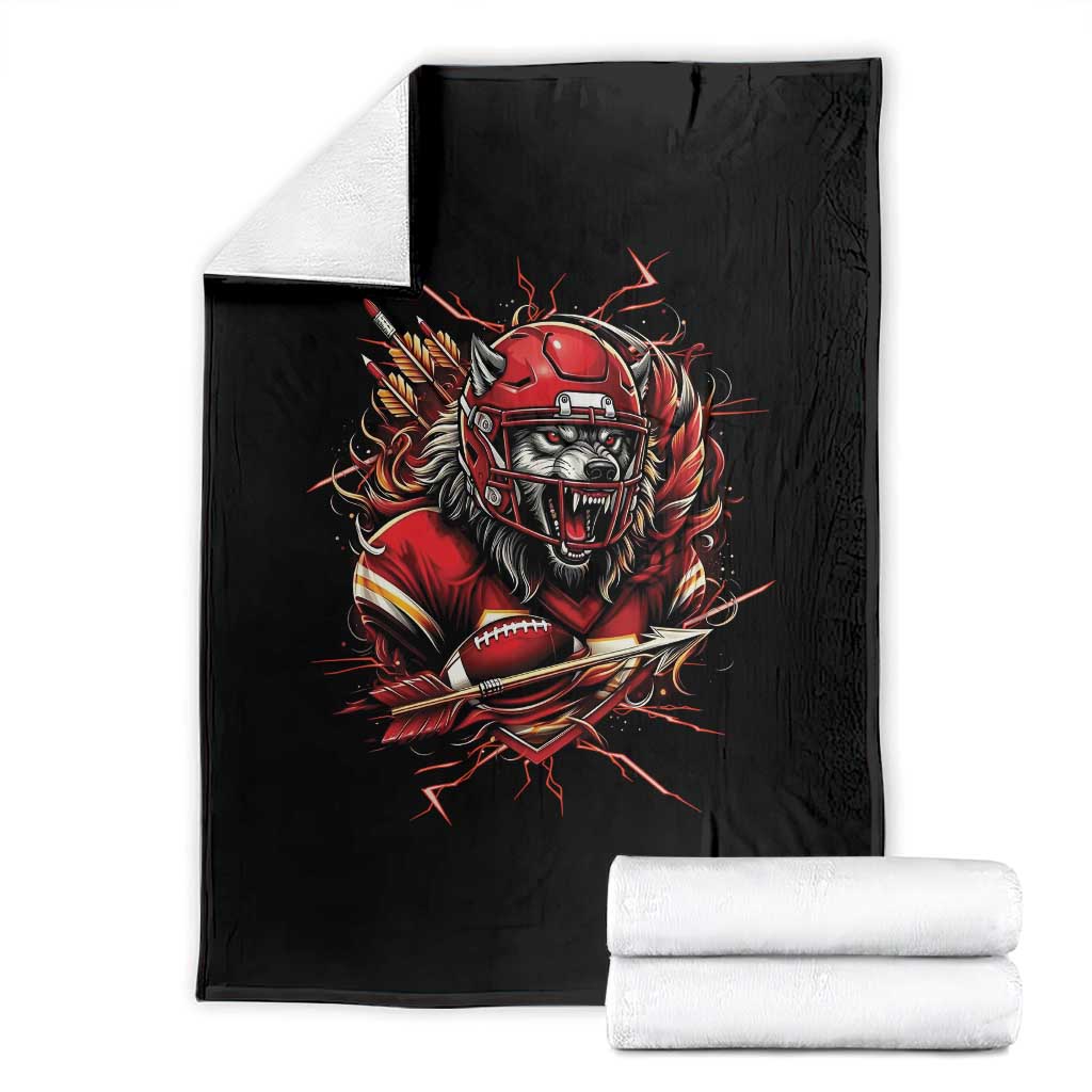American Football Fan Wolf Spirit Throw Blanket Game Day Lifestyle TS12 Black Print Your Wear