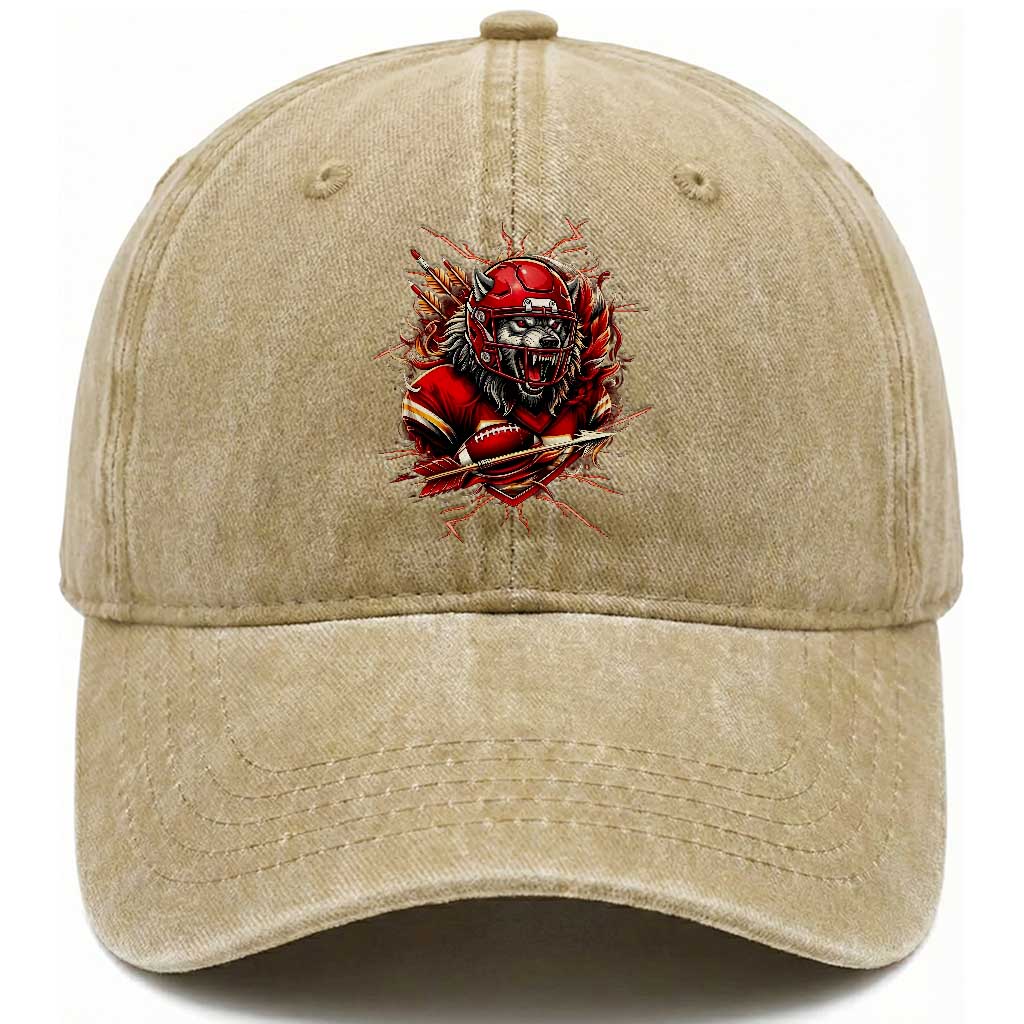 American Football Fan Wolf Spirit Washed Cotton Baseball Cap Game Day Lifestyle TS12 Print Your Wear