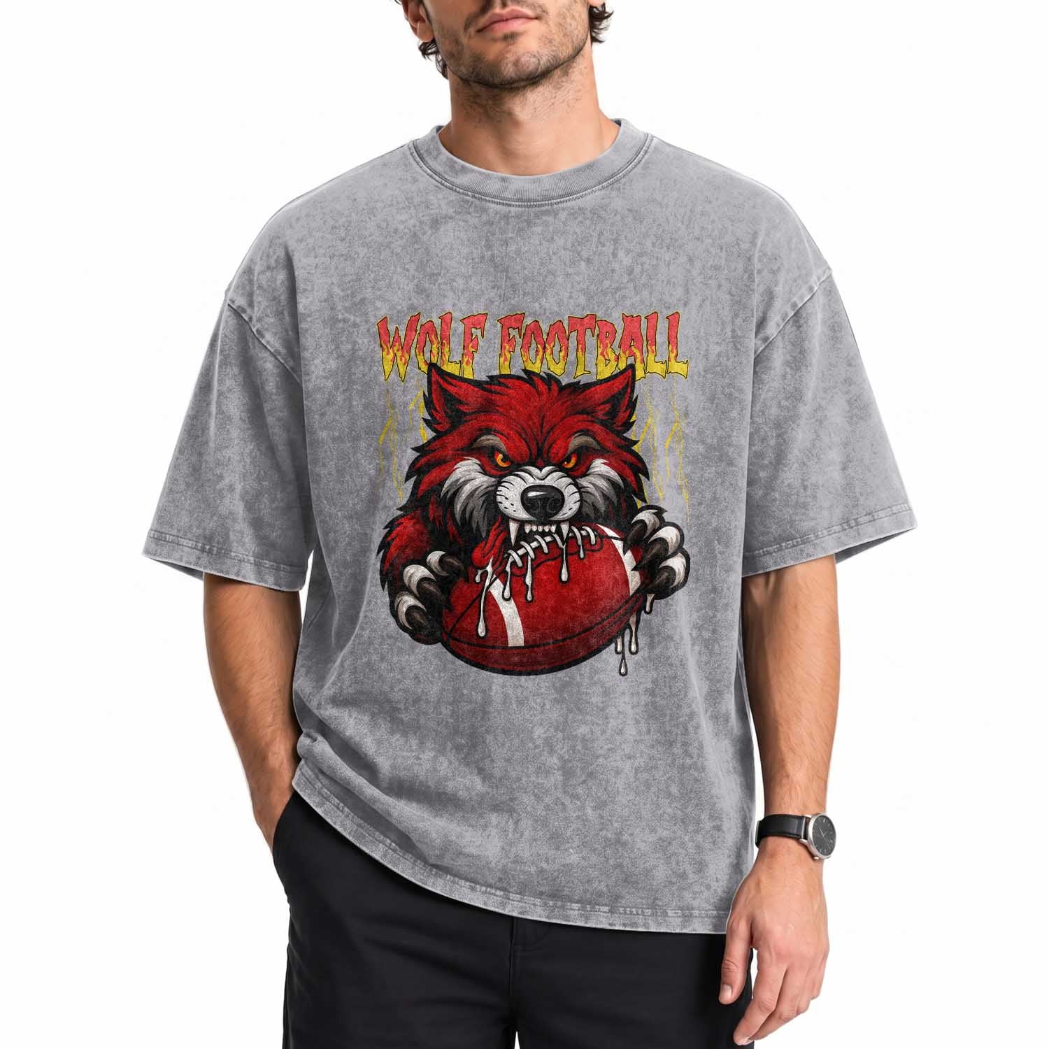 Wolf Football Lover Washed Cotton T-Shirt American Sports Fan Gift